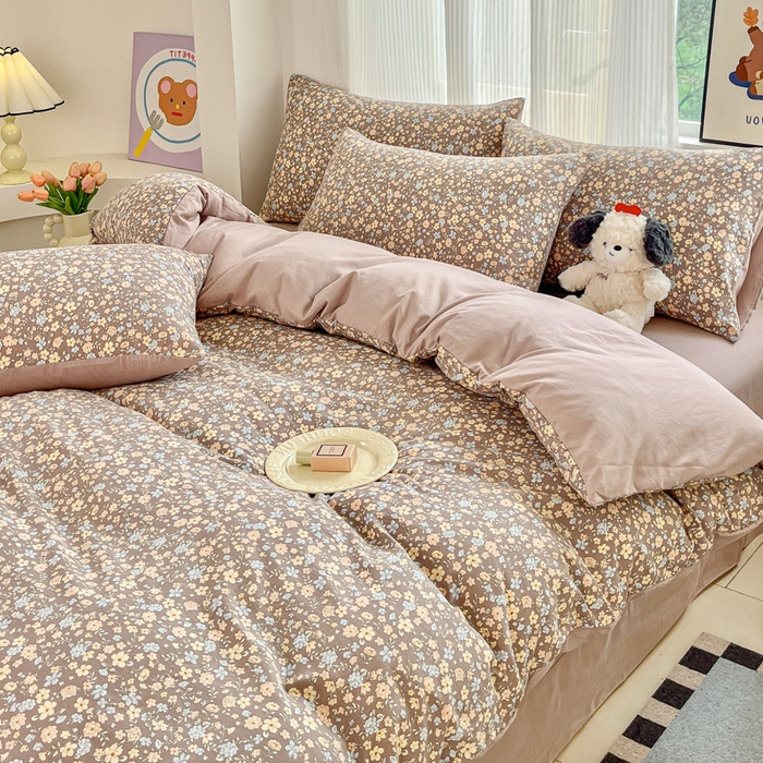 91家纺网 家纺一手货源 找家纺 斯卡诺家纺 2026新款春夏古法水洗仿棉云感纱四件套小布袋五件套 漫野