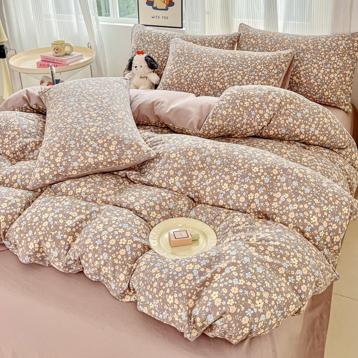 91家纺网 家纺一手货源 找家纺 斯卡诺家纺 2026新款春夏古法水洗仿棉云感纱四件套小布袋五件套 漫野