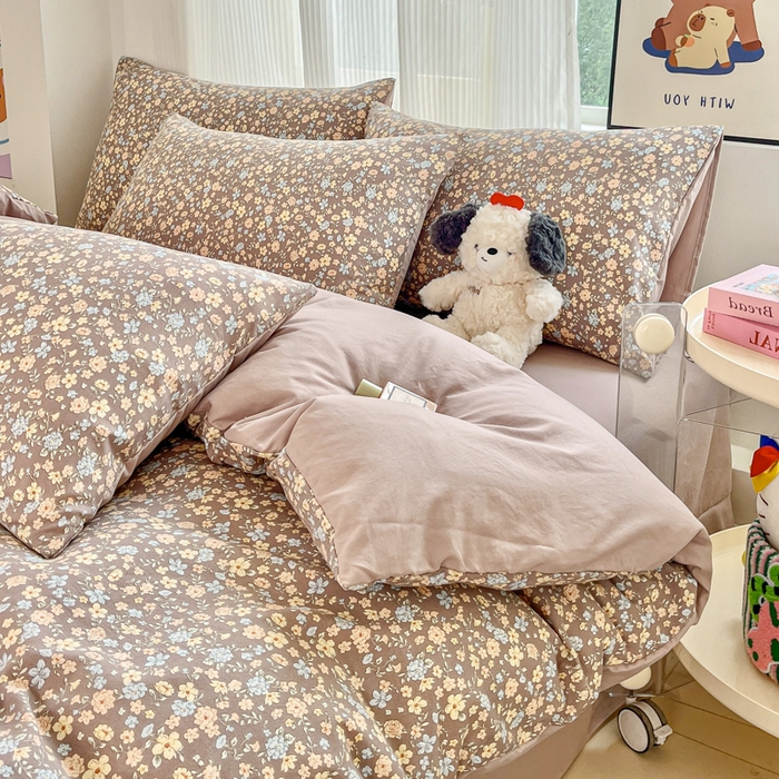 91家纺网 家纺一手货源 找家纺 斯卡诺家纺 2026新款春夏古法水洗仿棉云感纱四件套小布袋五件套 漫野