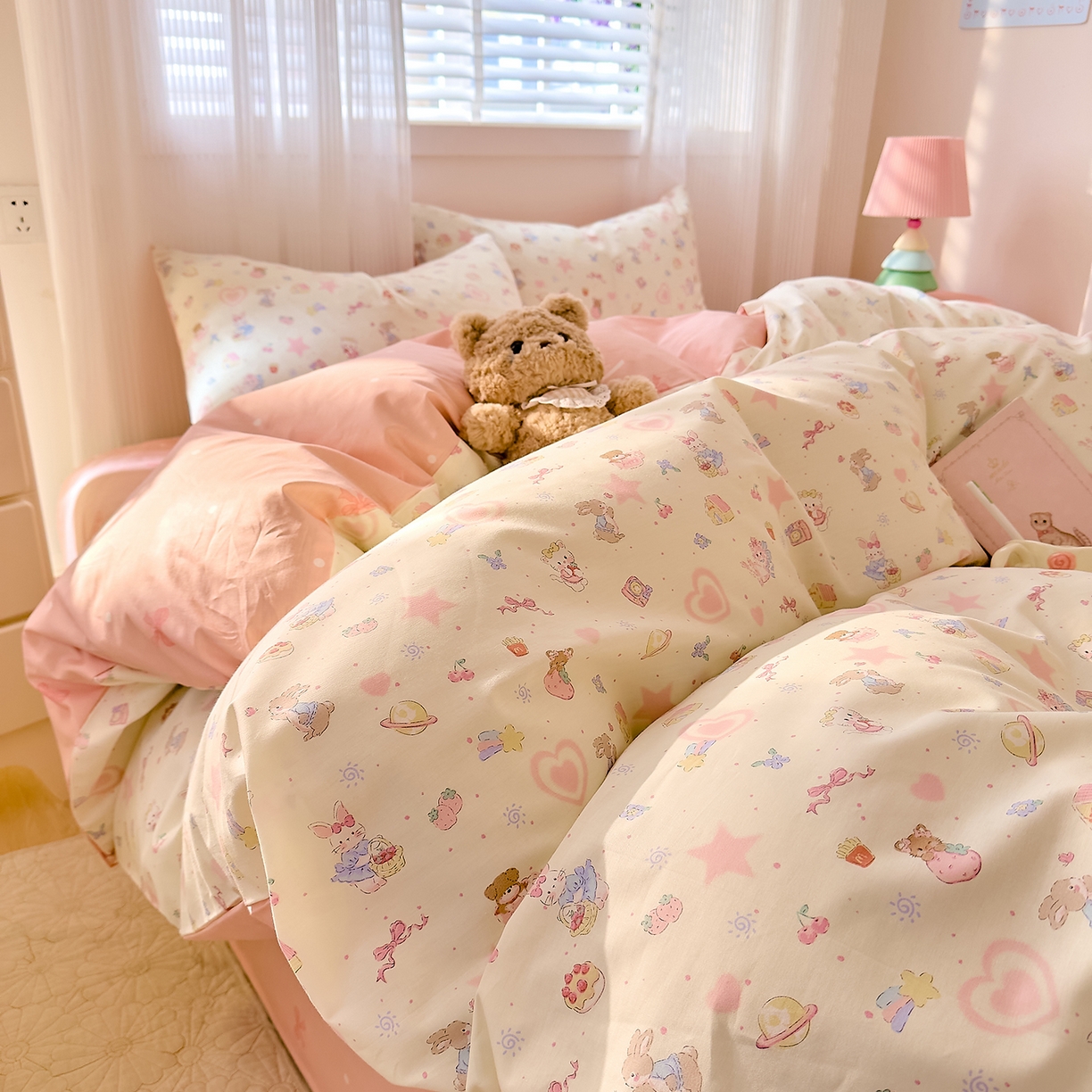 91家纺网 家纺一手货源 找家纺 DoDo 兜兜 2026春夏新款全棉纯棉可爱卡通四件套 星星兔的梦境