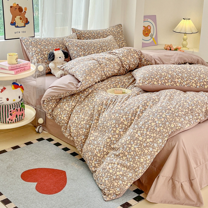 91家纺网 家纺一手货源 找家纺 斯卡诺家纺 2026新款春夏古法水洗仿棉云感纱四件套小布袋五件套 漫野