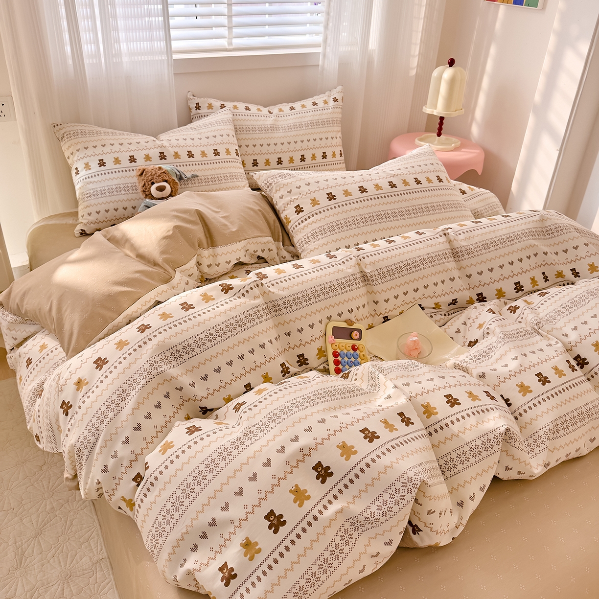 91家纺网 家纺一手货源 找家纺 DoDo 兜兜 2026春夏新款全棉纯棉可爱卡通四件套 费尔岛小熊