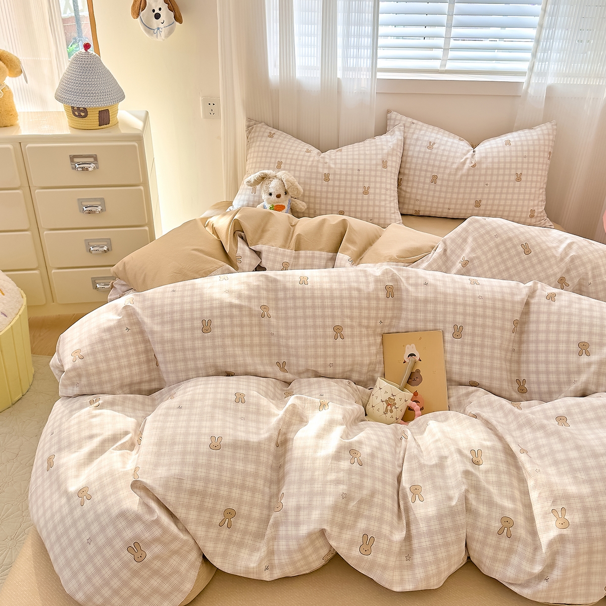 91家纺网 家纺一手货源 找家纺 DoDo 兜兜 2026春夏新款全棉纯棉可爱卡通四件套 棉花糖兔兔