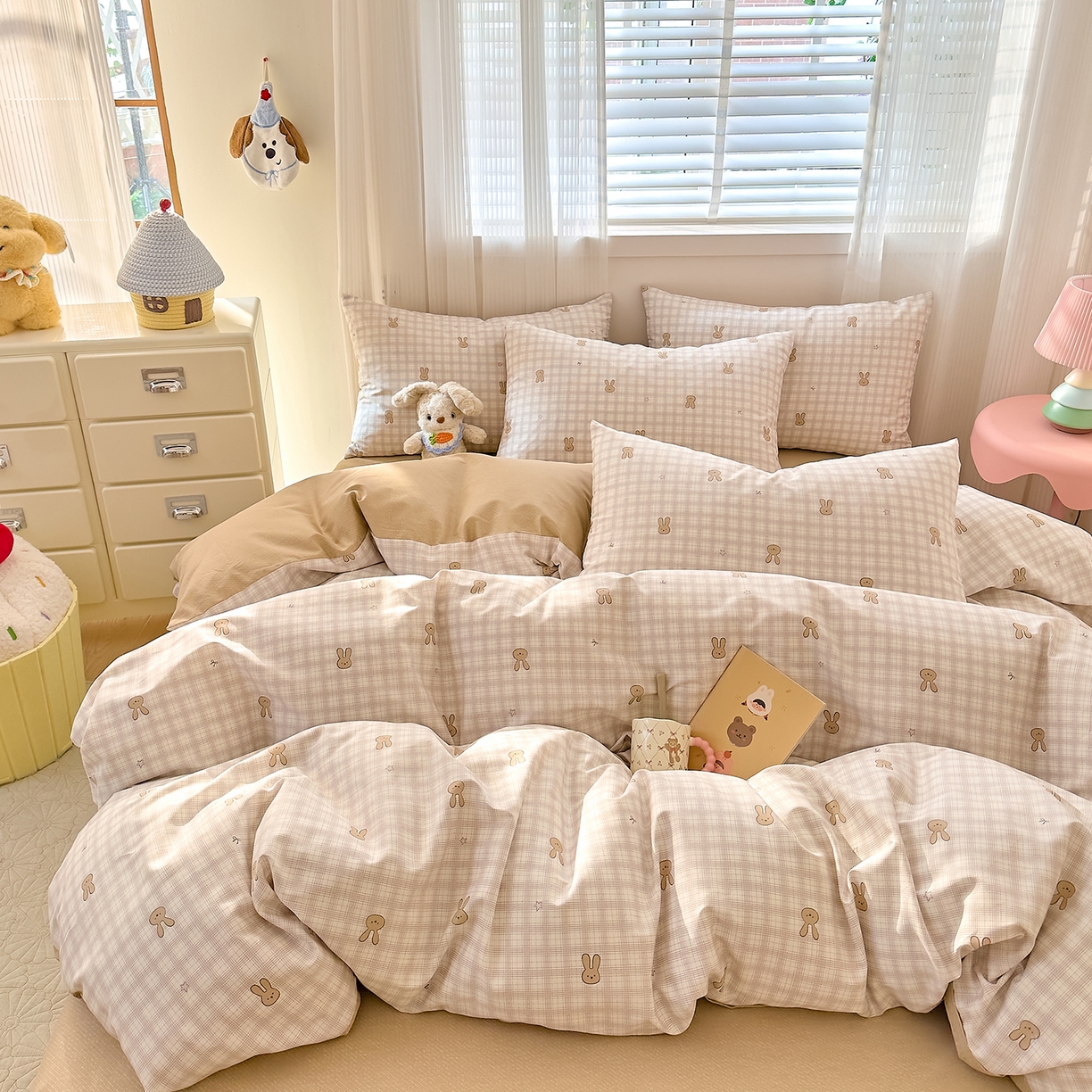 91家纺网 家纺一手货源 找家纺 DoDo 兜兜 2026春夏新款全棉纯棉可爱卡通四件套 棉花糖兔兔