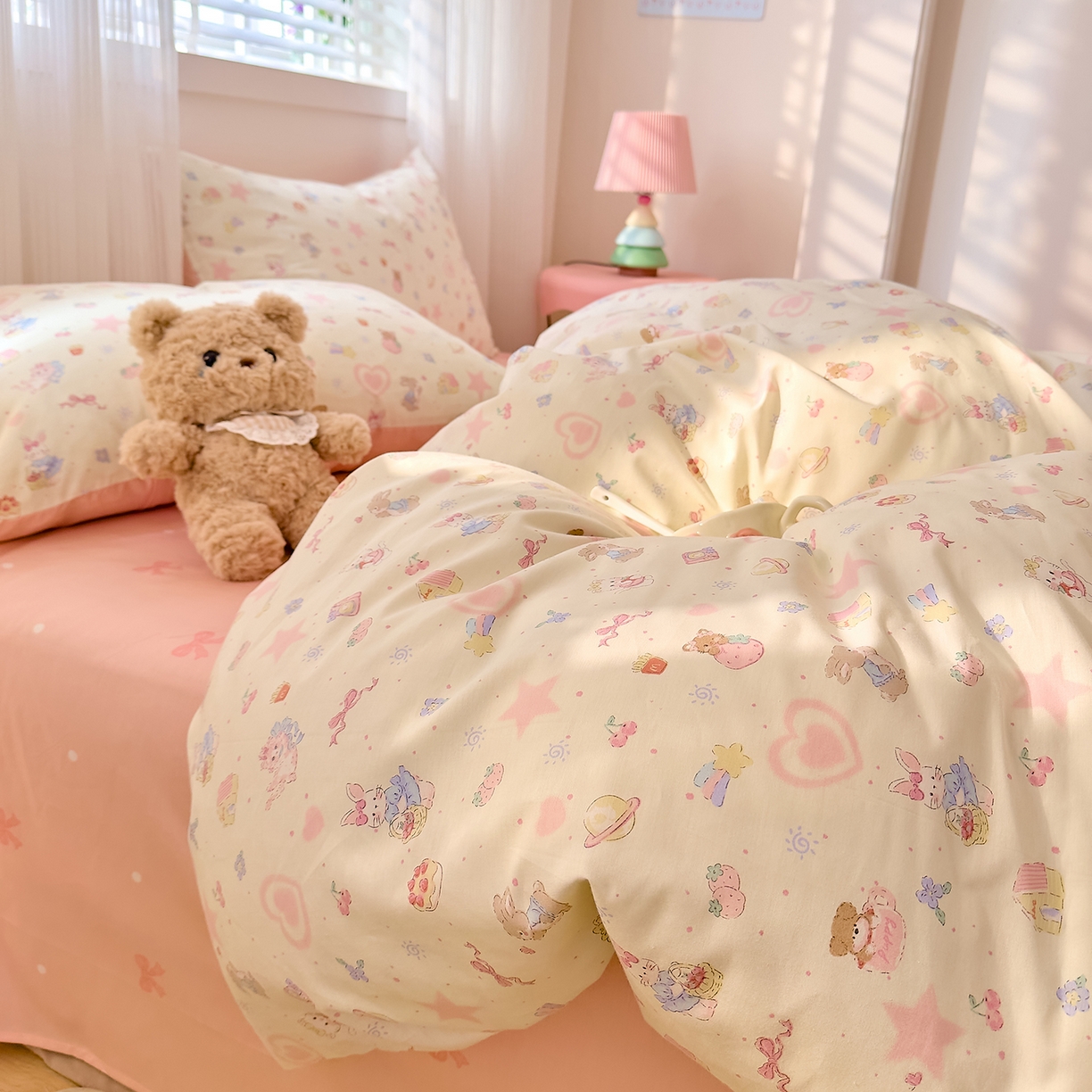 91家纺网 家纺一手货源 找家纺 DoDo 兜兜 2026春夏新款全棉纯棉可爱卡通四件套 星星兔的梦境