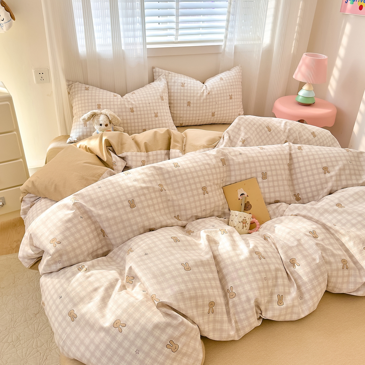 91家纺网 家纺一手货源 找家纺 DoDo 兜兜 2026春夏新款全棉纯棉可爱卡通四件套 棉花糖兔兔