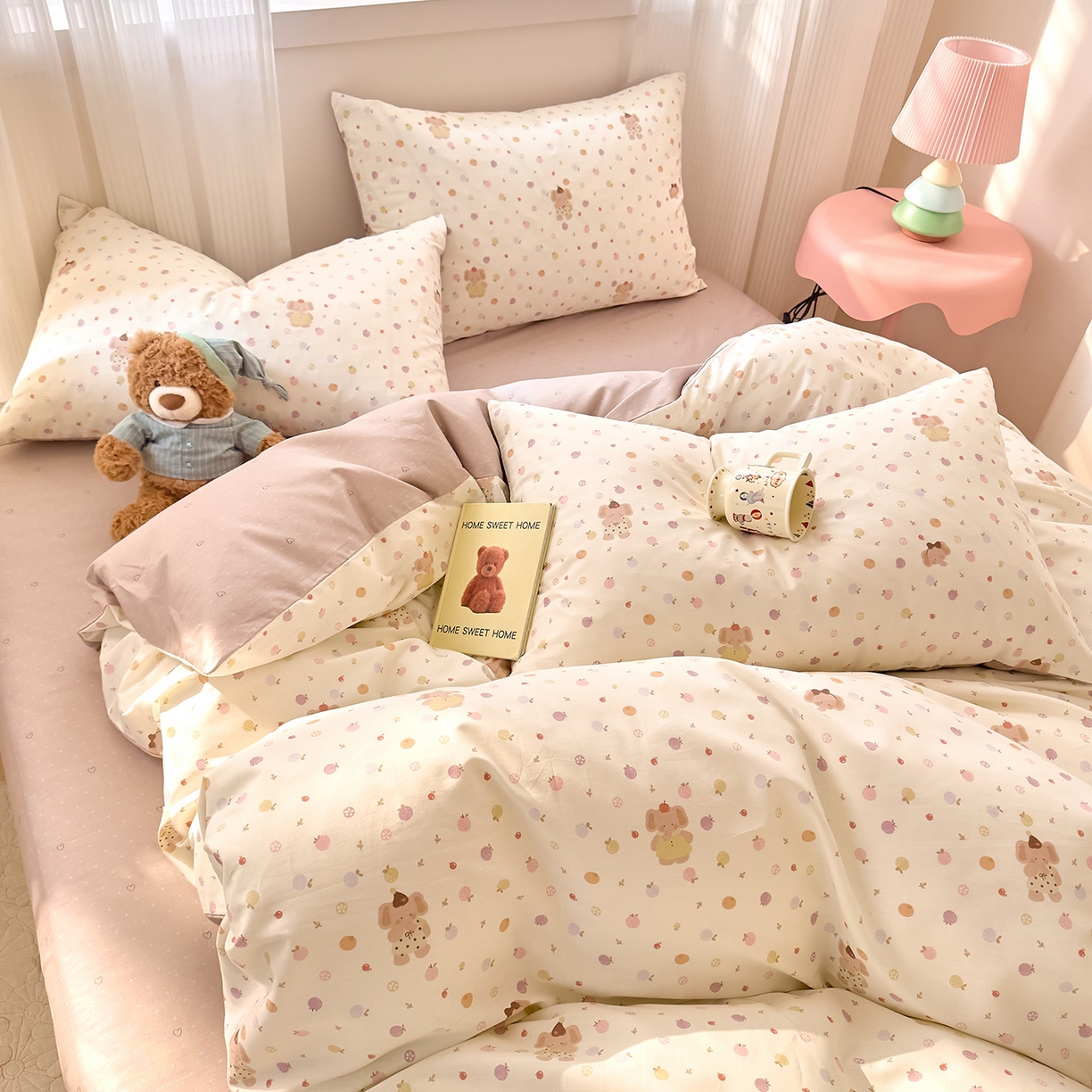 91家纺网 家纺一手货源 找家纺 DoDo 兜兜 2026春夏新款全棉纯棉可爱卡通四件套 圆滚滚的梦