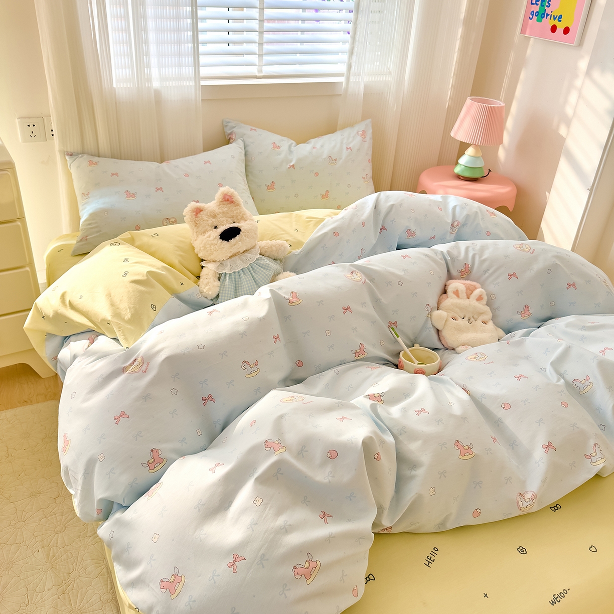 91家纺网 家纺一手货源 找家纺 DoDo 兜兜 2026春夏新款全棉纯棉可爱卡通四件套 草莓小马-蓝