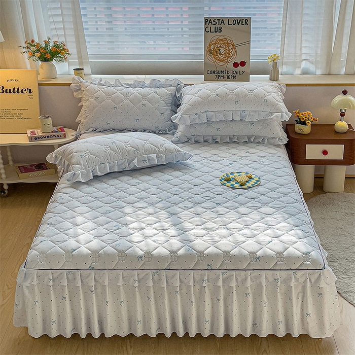 91家纺网 家纺一手货源 找家纺 （总）优家居 2026新款精仿棉夹棉床裙三件套水洗棉韩版公主风花边床裙直播外贸定制