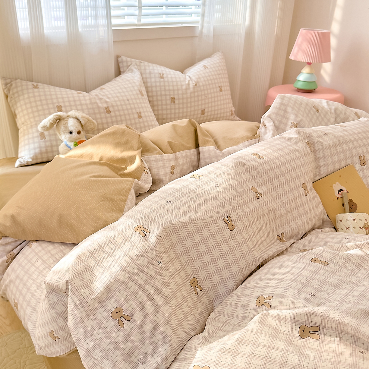 91家纺网 家纺一手货源 找家纺 DoDo 兜兜 2026春夏新款全棉纯棉可爱卡通四件套 棉花糖兔兔