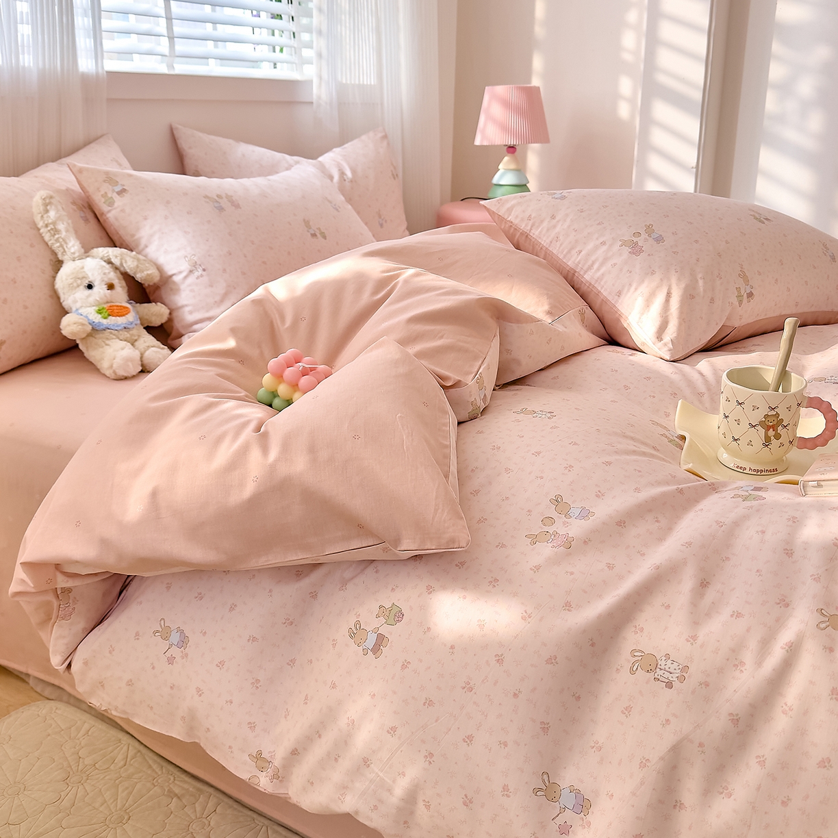 91家纺网 家纺一手货源 找家纺 DoDo 兜兜 2026春夏新款全棉纯棉可爱卡通四件套 早安跳跳兔