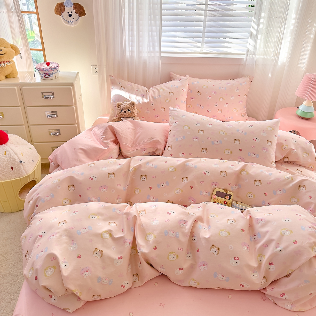 91家纺网 家纺一手货源 找家纺 DoDo 兜兜 2026春夏新款全棉纯棉可爱卡通四件套 甜酱小猫