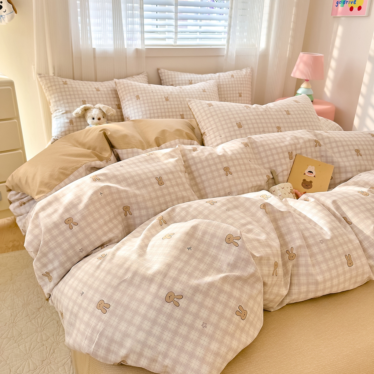 91家纺网 家纺一手货源 找家纺 DoDo 兜兜 2026春夏新款全棉纯棉可爱卡通四件套 棉花糖兔兔