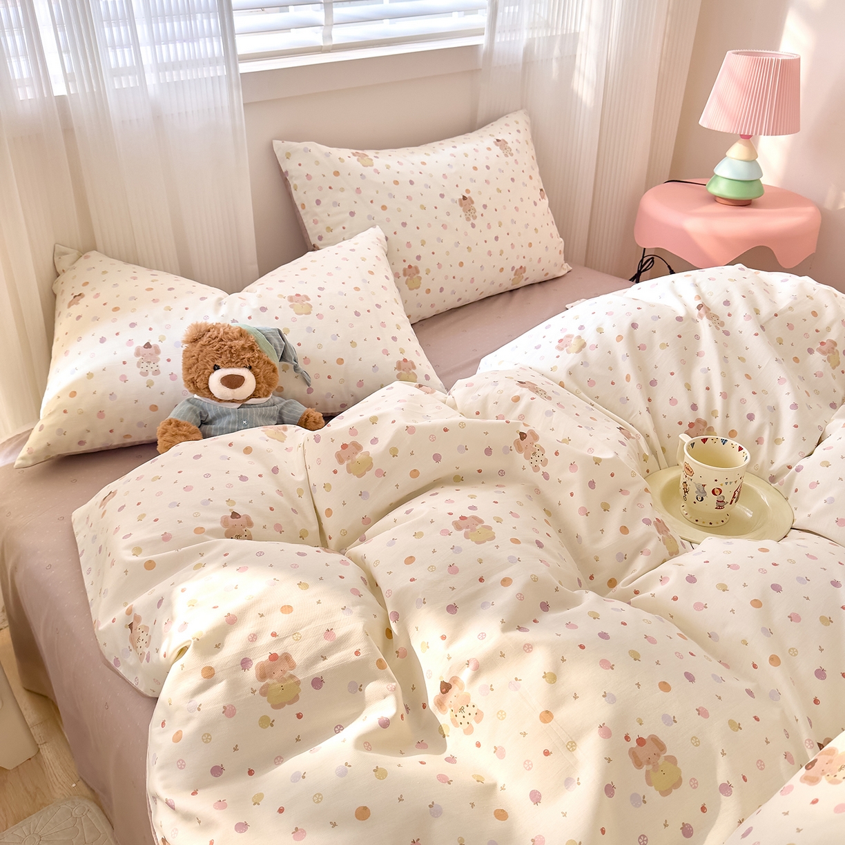 91家纺网 家纺一手货源 找家纺 DoDo 兜兜 2026春夏新款全棉纯棉可爱卡通四件套 圆滚滚的梦