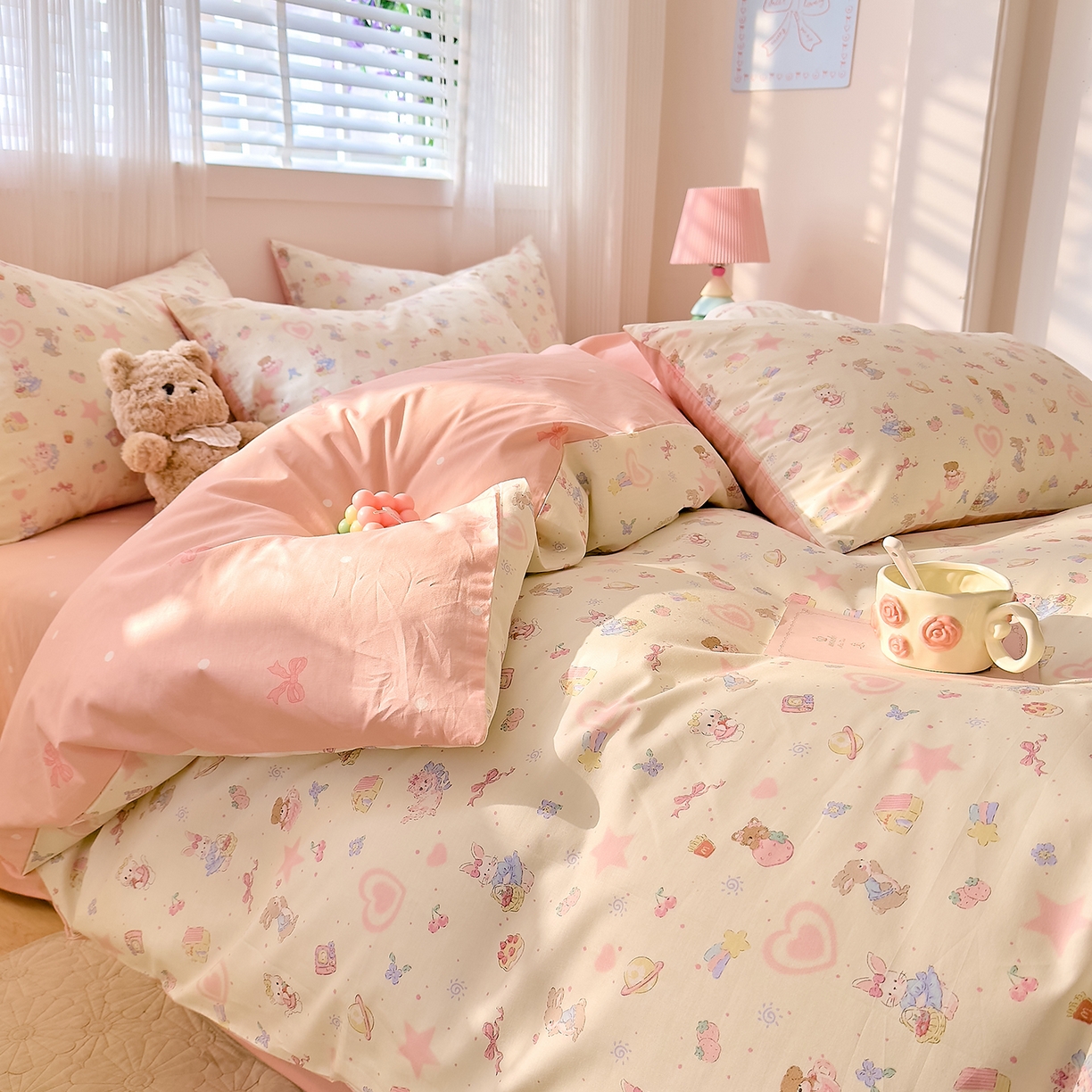 91家纺网 家纺一手货源 找家纺 DoDo 兜兜 2026春夏新款全棉纯棉可爱卡通四件套 星星兔的梦境