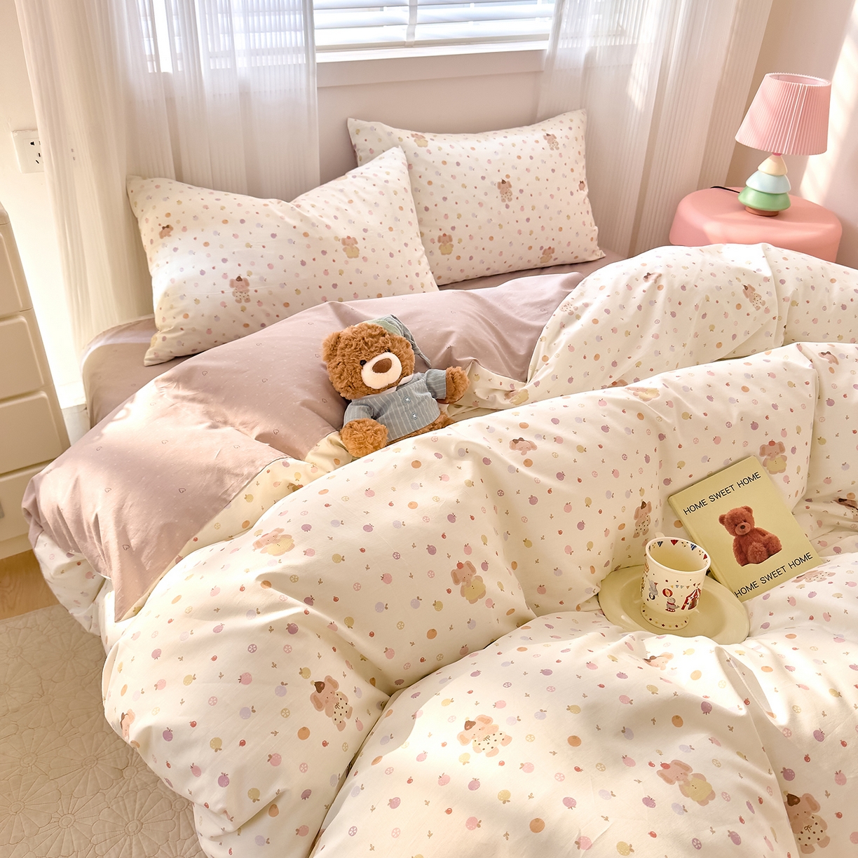 91家纺网 家纺一手货源 找家纺 DoDo 兜兜 2026春夏新款全棉纯棉可爱卡通四件套 圆滚滚的梦