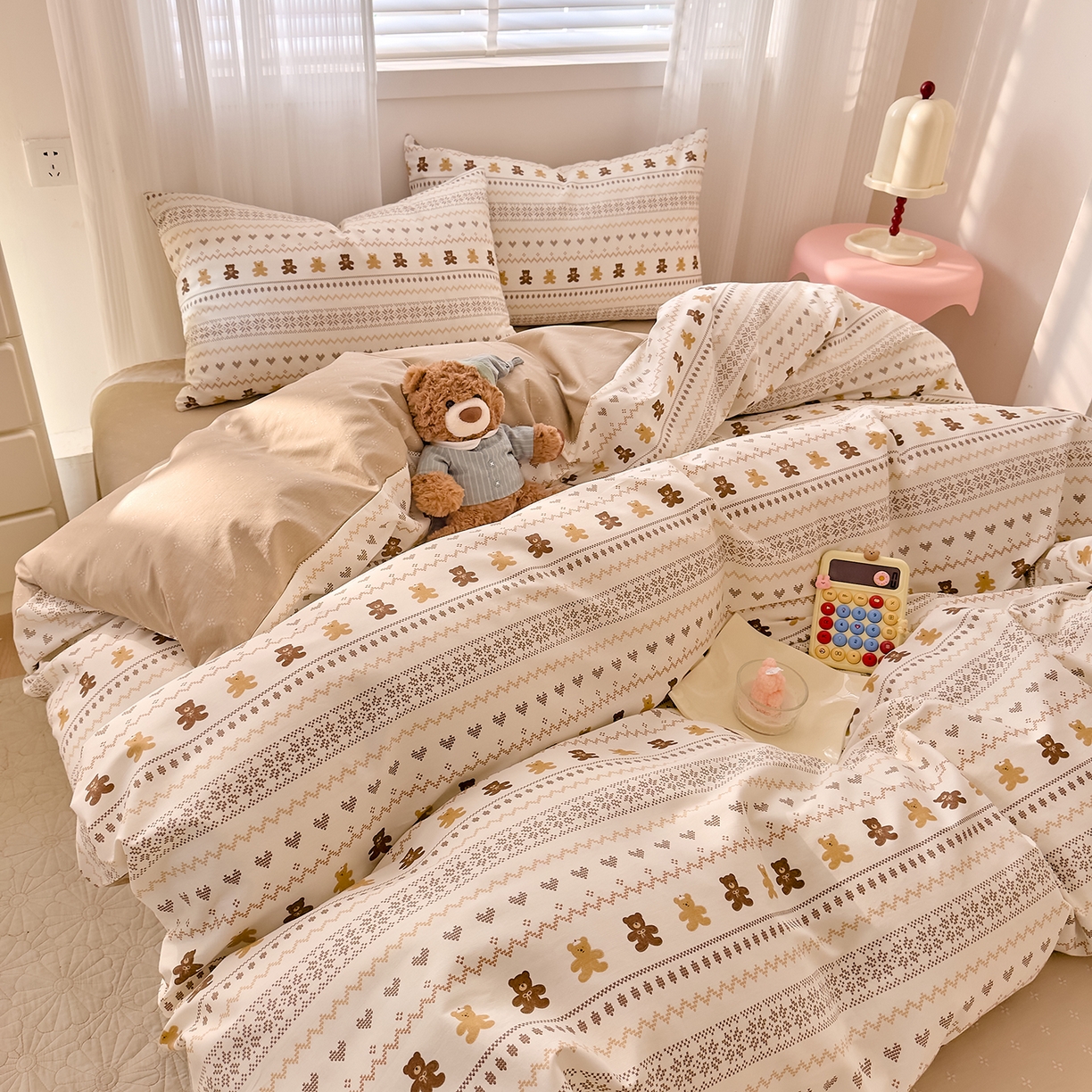 91家纺网 家纺一手货源 找家纺 DoDo 兜兜 2026春夏新款全棉纯棉可爱卡通四件套 费尔岛小熊