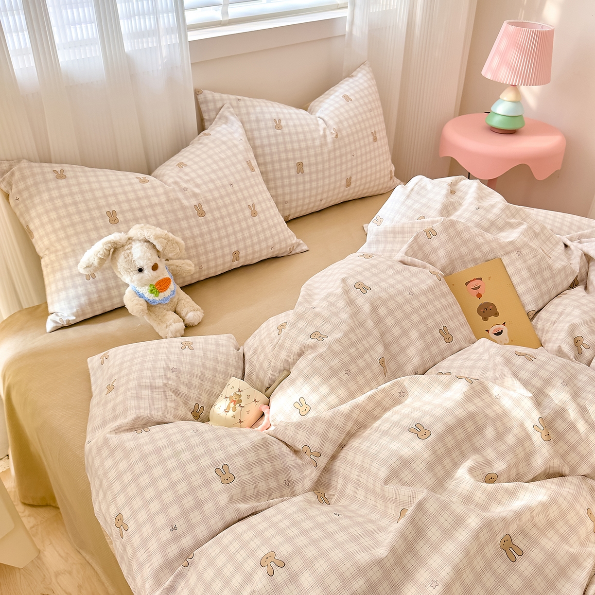 91家纺网 家纺一手货源 找家纺 DoDo 兜兜 2026春夏新款全棉纯棉可爱卡通四件套 棉花糖兔兔