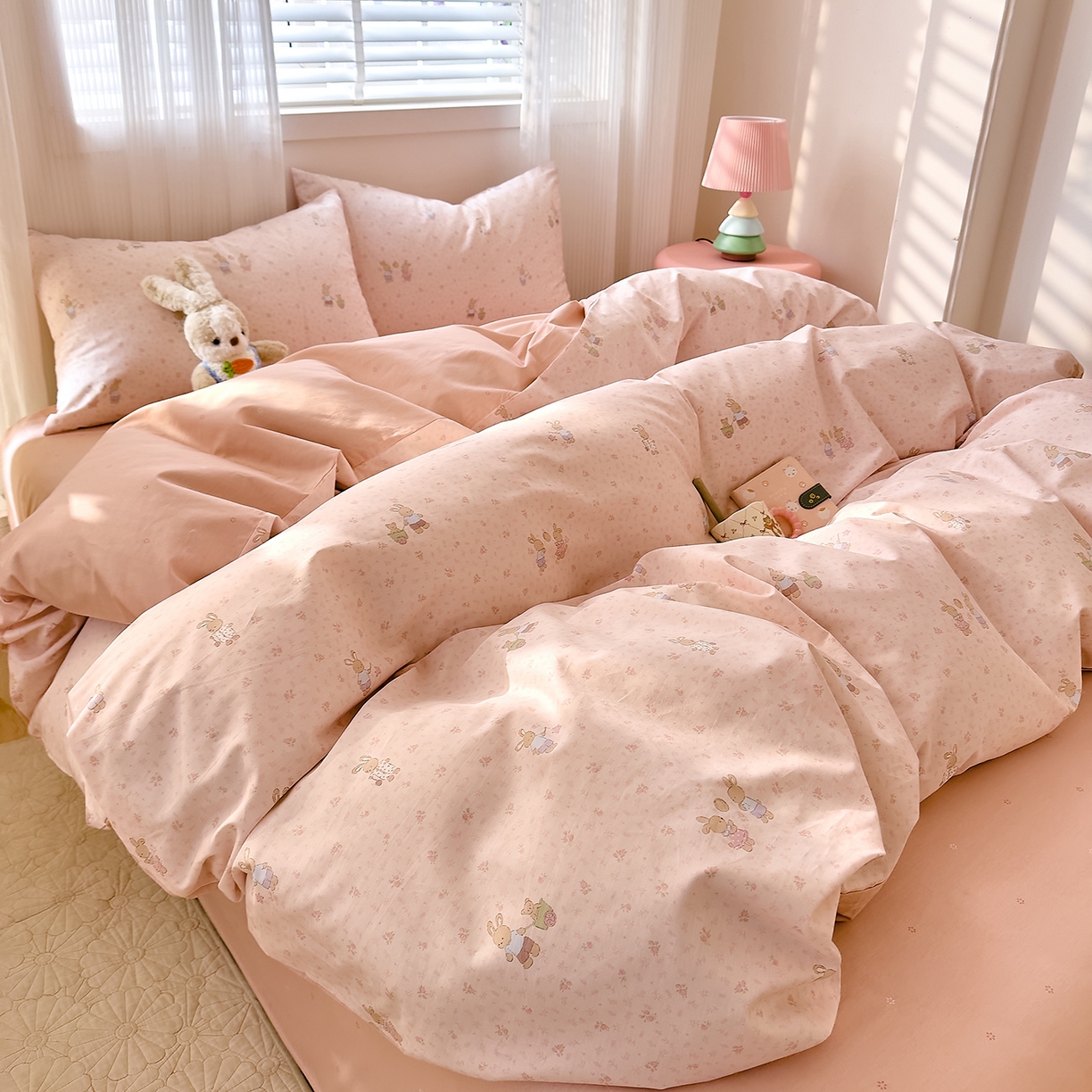 91家纺网 家纺一手货源 找家纺 DoDo 兜兜 2026春夏新款全棉纯棉可爱卡通四件套 早安跳跳兔