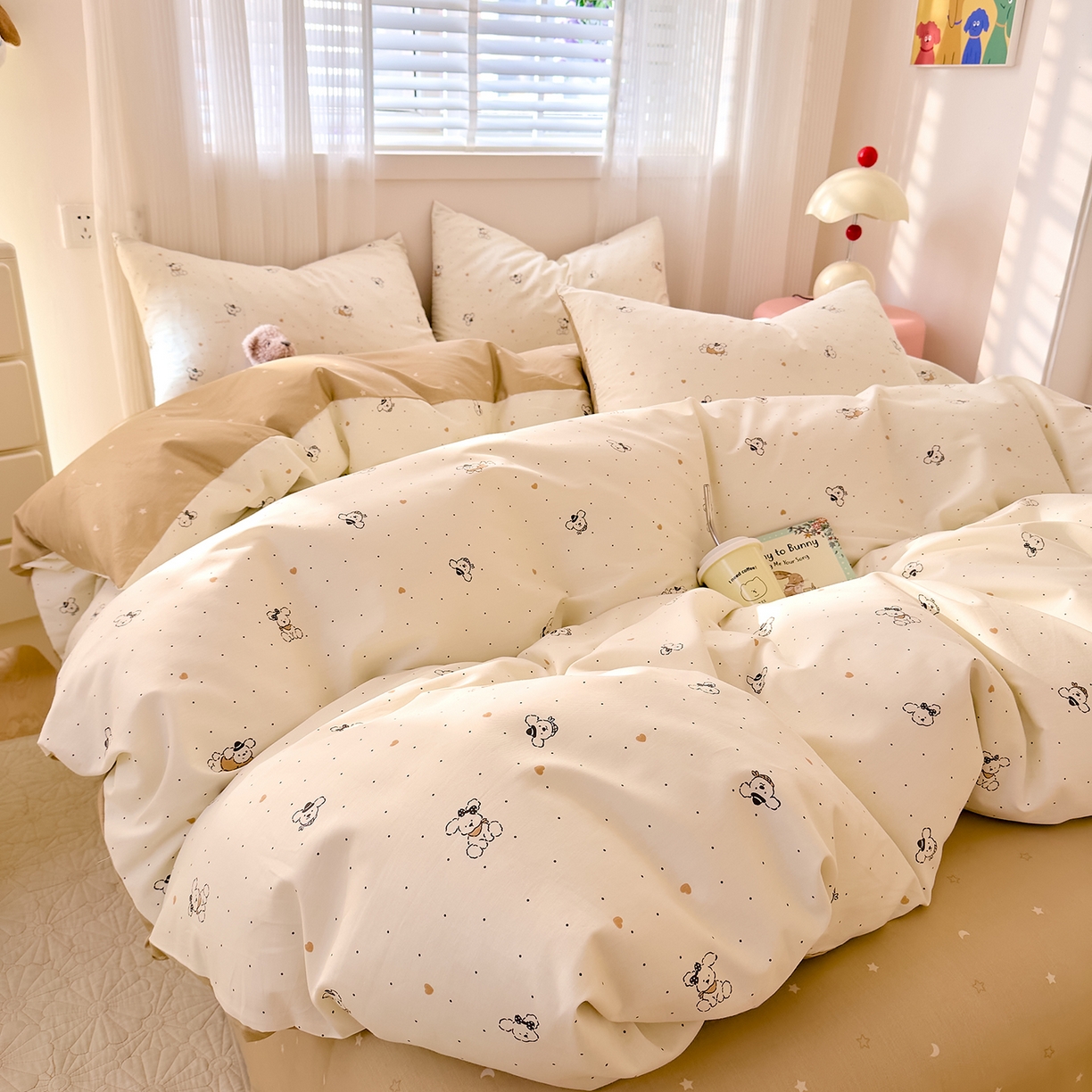 91家纺网 家纺一手货源 找家纺 DoDo 兜兜 2026春夏新款全棉纯棉可爱卡通四件套 点点小狗