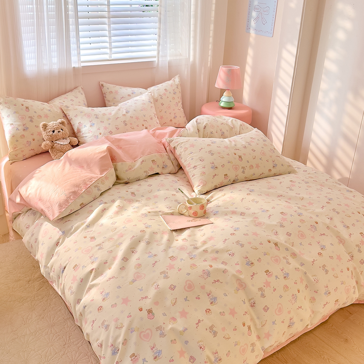 91家纺网 家纺一手货源 找家纺 DoDo 兜兜 2026春夏新款全棉纯棉可爱卡通四件套 星星兔的梦境