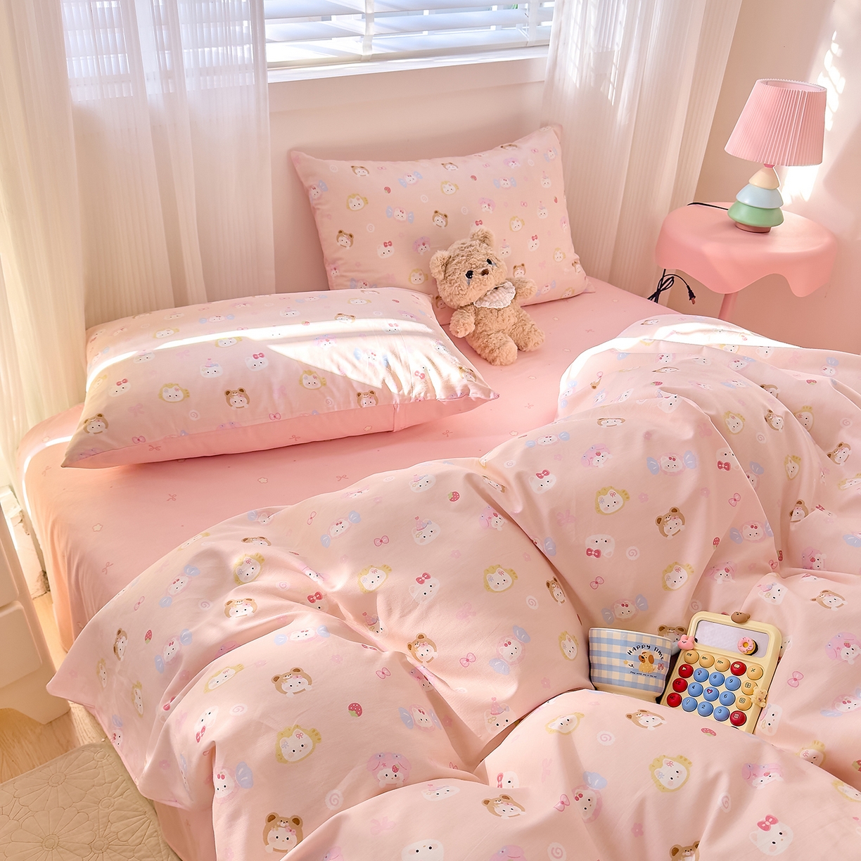 91家纺网 家纺一手货源 找家纺 DoDo 兜兜 2026春夏新款全棉纯棉可爱卡通四件套 甜酱小猫