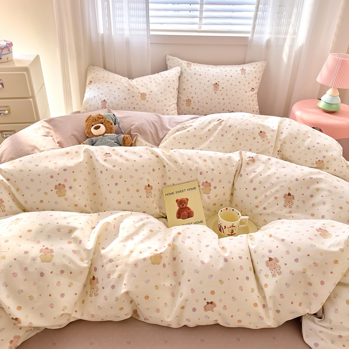 91家纺网 家纺一手货源 找家纺 DoDo 兜兜 2026春夏新款全棉纯棉可爱卡通四件套 圆滚滚的梦