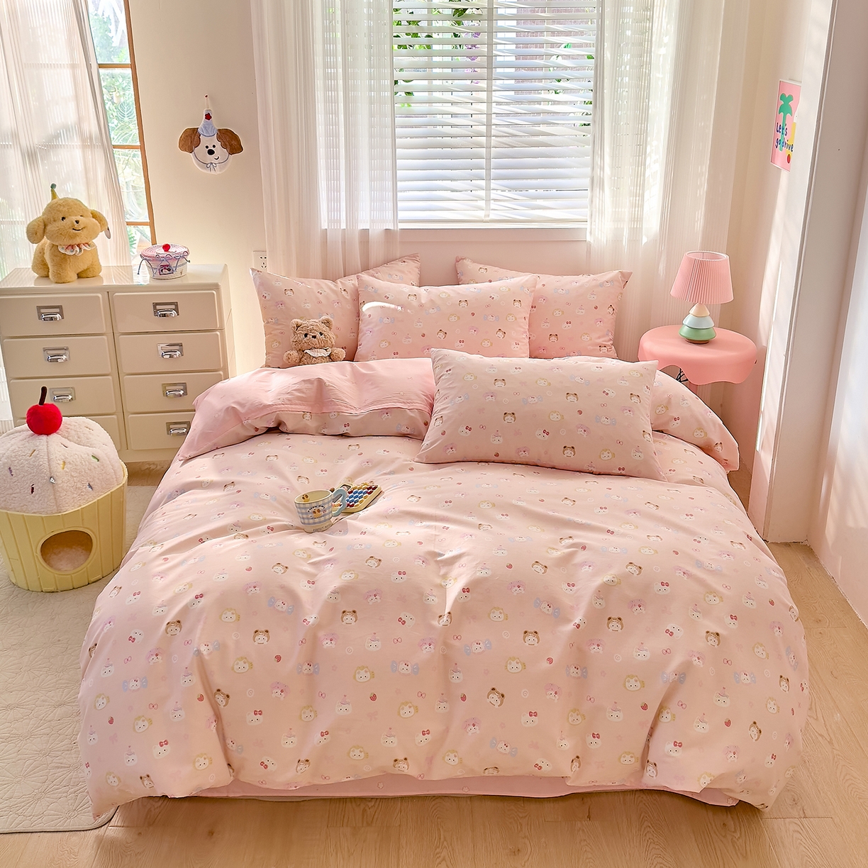 91家纺网 家纺一手货源 找家纺 DoDo 兜兜 2026春夏新款全棉纯棉可爱卡通四件套 甜酱小猫