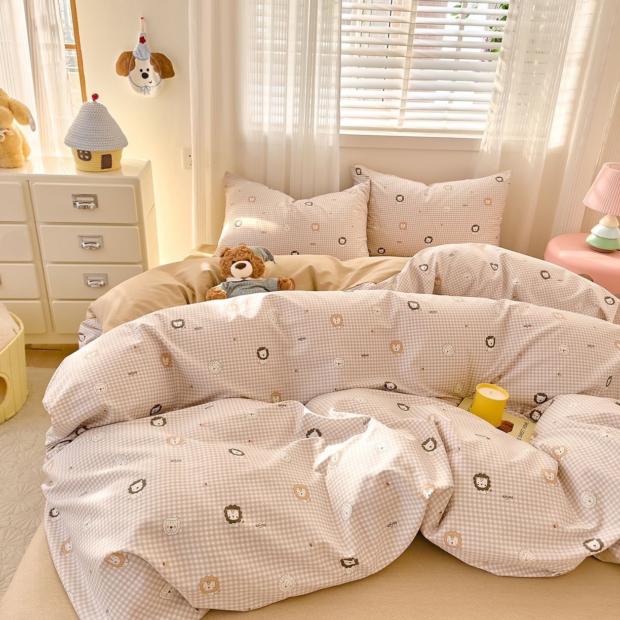 91家纺网 家纺一手货源 找家纺 DoDo 兜兜 2026春夏新款全棉纯棉可爱卡通四件套 麦克狮