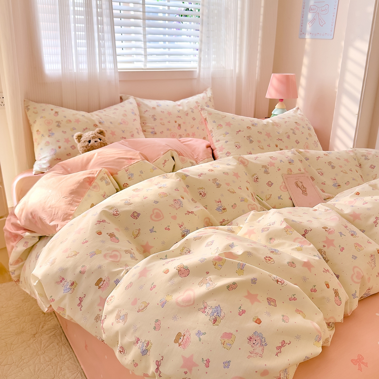 91家纺网 家纺一手货源 找家纺 DoDo 兜兜 2026春夏新款全棉纯棉可爱卡通四件套 星星兔的梦境