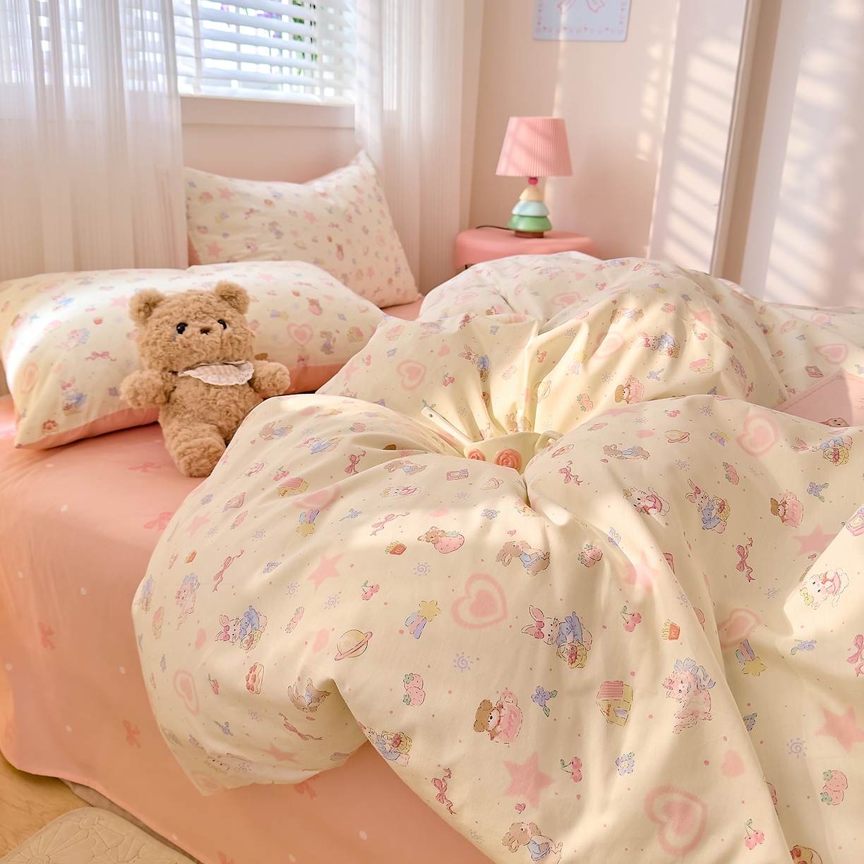 91家纺网 家纺一手货源 找家纺 DoDo 兜兜 2026春夏新款全棉纯棉可爱卡通四件套 星星兔的梦境