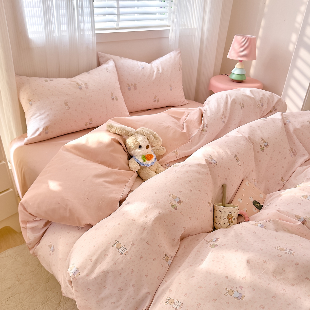 91家纺网 家纺一手货源 找家纺 DoDo 兜兜 2026春夏新款全棉纯棉可爱卡通四件套 早安跳跳兔