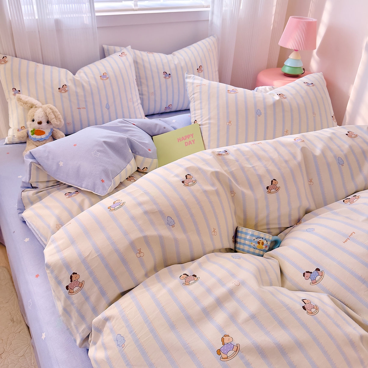 91家纺网 家纺一手货源 找家纺 DoDo 兜兜 2026春夏新款全棉纯棉可爱卡通四件套 旋转木马之恋