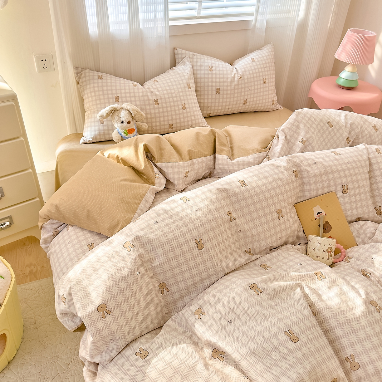 91家纺网 家纺一手货源 找家纺 DoDo 兜兜 2026春夏新款全棉纯棉可爱卡通四件套 棉花糖兔兔