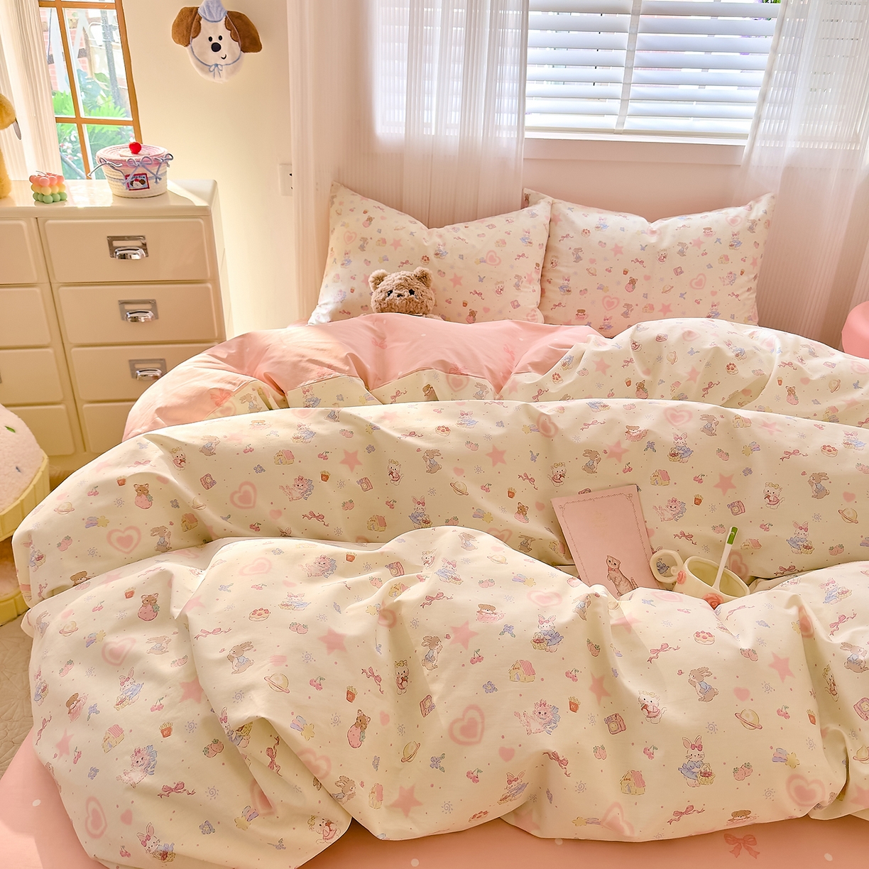 91家纺网 家纺一手货源 找家纺 DoDo 兜兜 2026春夏新款全棉纯棉可爱卡通四件套 星星兔的梦境