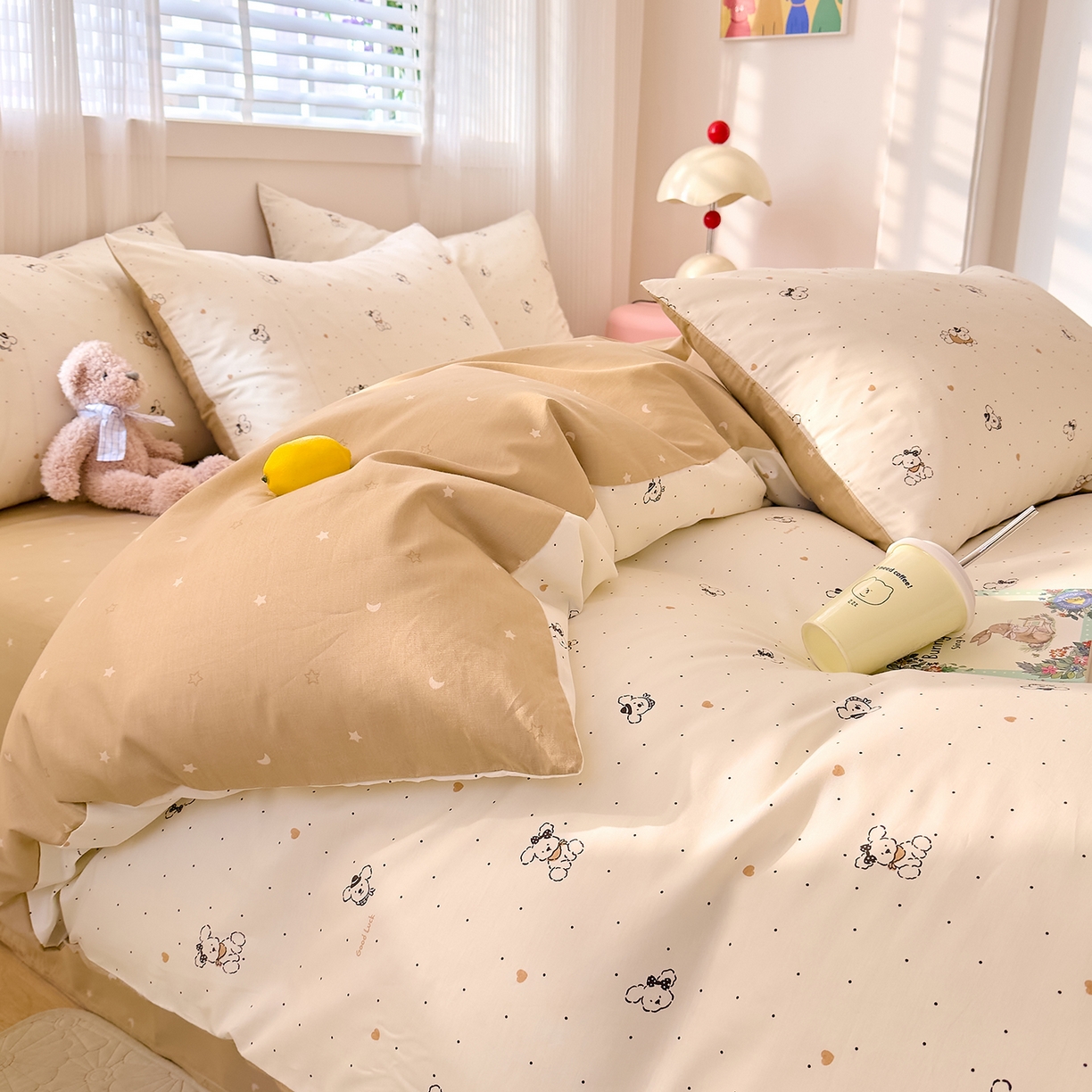 91家纺网 家纺一手货源 找家纺 DoDo 兜兜 2026春夏新款全棉纯棉可爱卡通四件套 点点小狗