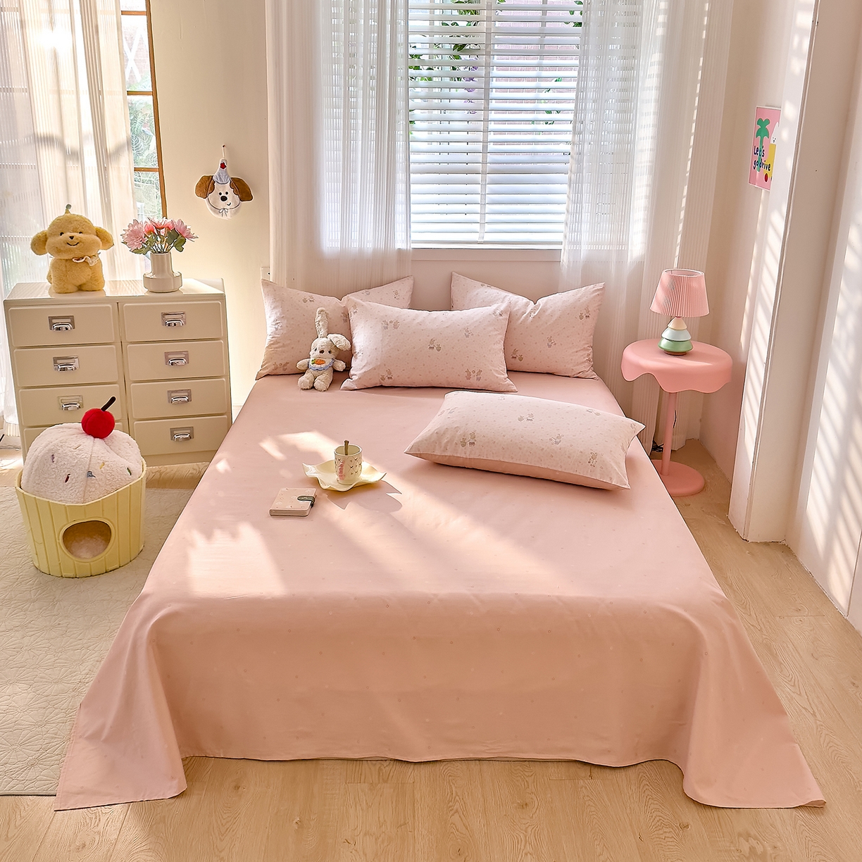 91家纺网 家纺一手货源 找家纺 DoDo 兜兜 2026春夏新款全棉纯棉可爱卡通四件套 早安跳跳兔