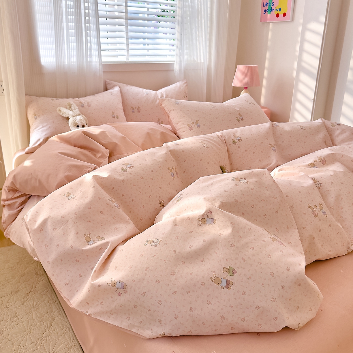 91家纺网 家纺一手货源 找家纺 DoDo 兜兜 2026春夏新款全棉纯棉可爱卡通四件套 早安跳跳兔