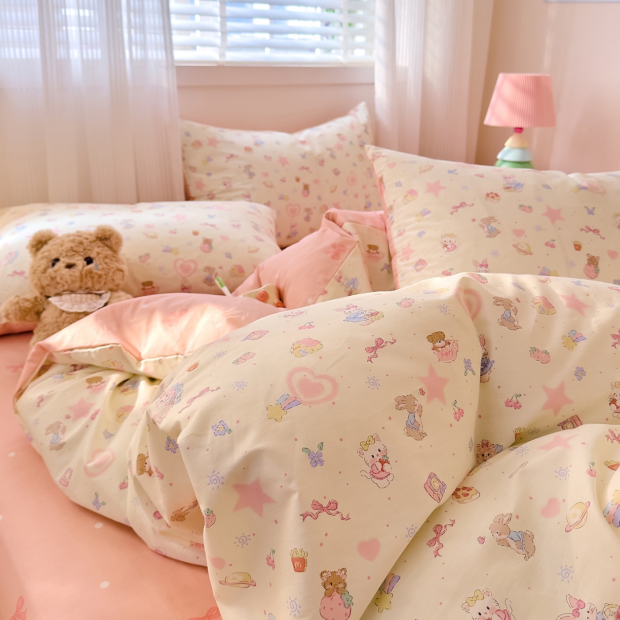 91家纺网 家纺一手货源 找家纺 DoDo 兜兜 2026春夏新款全棉纯棉可爱卡通四件套 星星兔的梦境