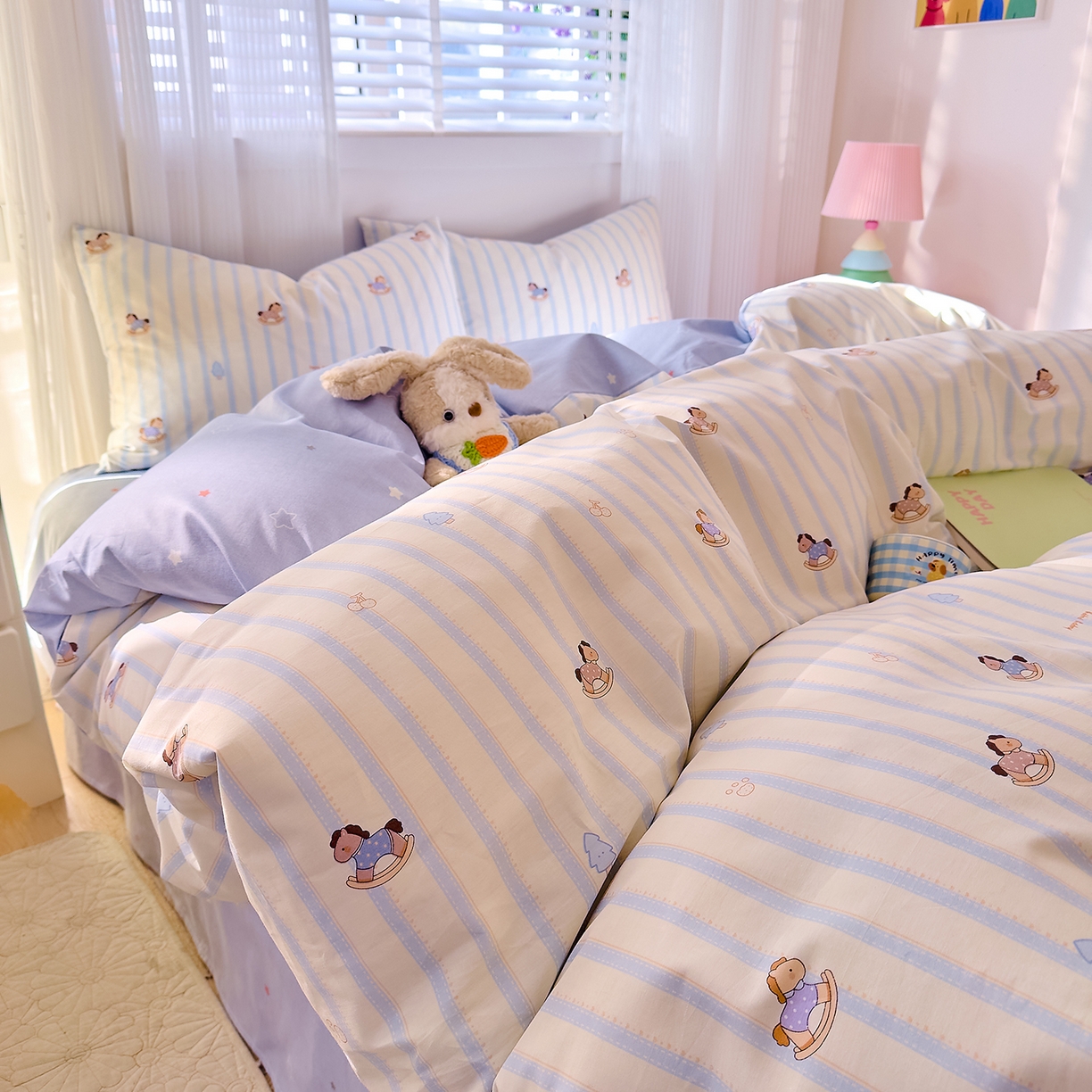 91家纺网 家纺一手货源 找家纺 DoDo 兜兜 2026春夏新款全棉纯棉可爱卡通四件套 旋转木马之恋