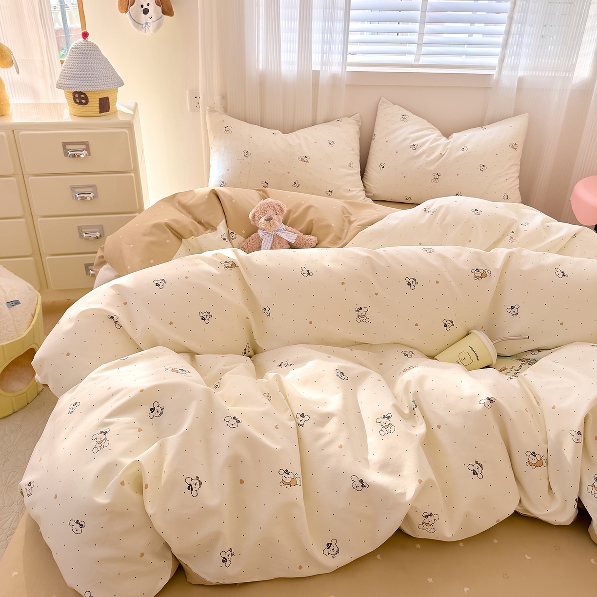 91家纺网 家纺一手货源 找家纺 DoDo 兜兜 2026春夏新款全棉纯棉可爱卡通四件套 点点小狗