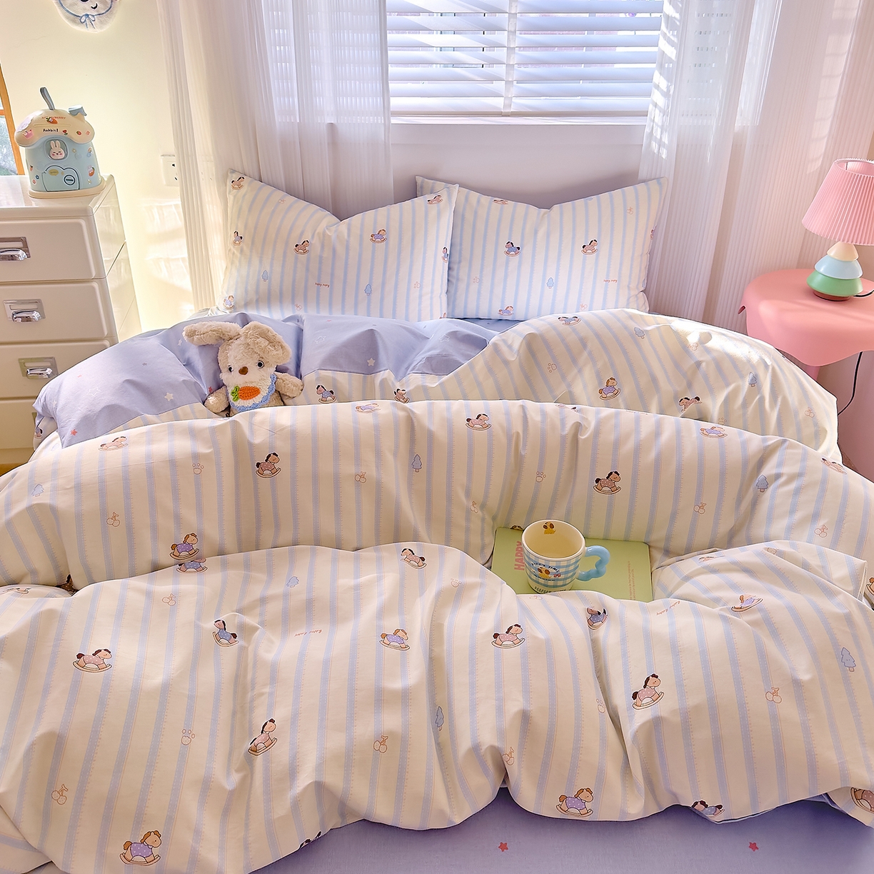 91家纺网 家纺一手货源 找家纺 DoDo 兜兜 2026春夏新款全棉纯棉可爱卡通四件套 旋转木马之恋