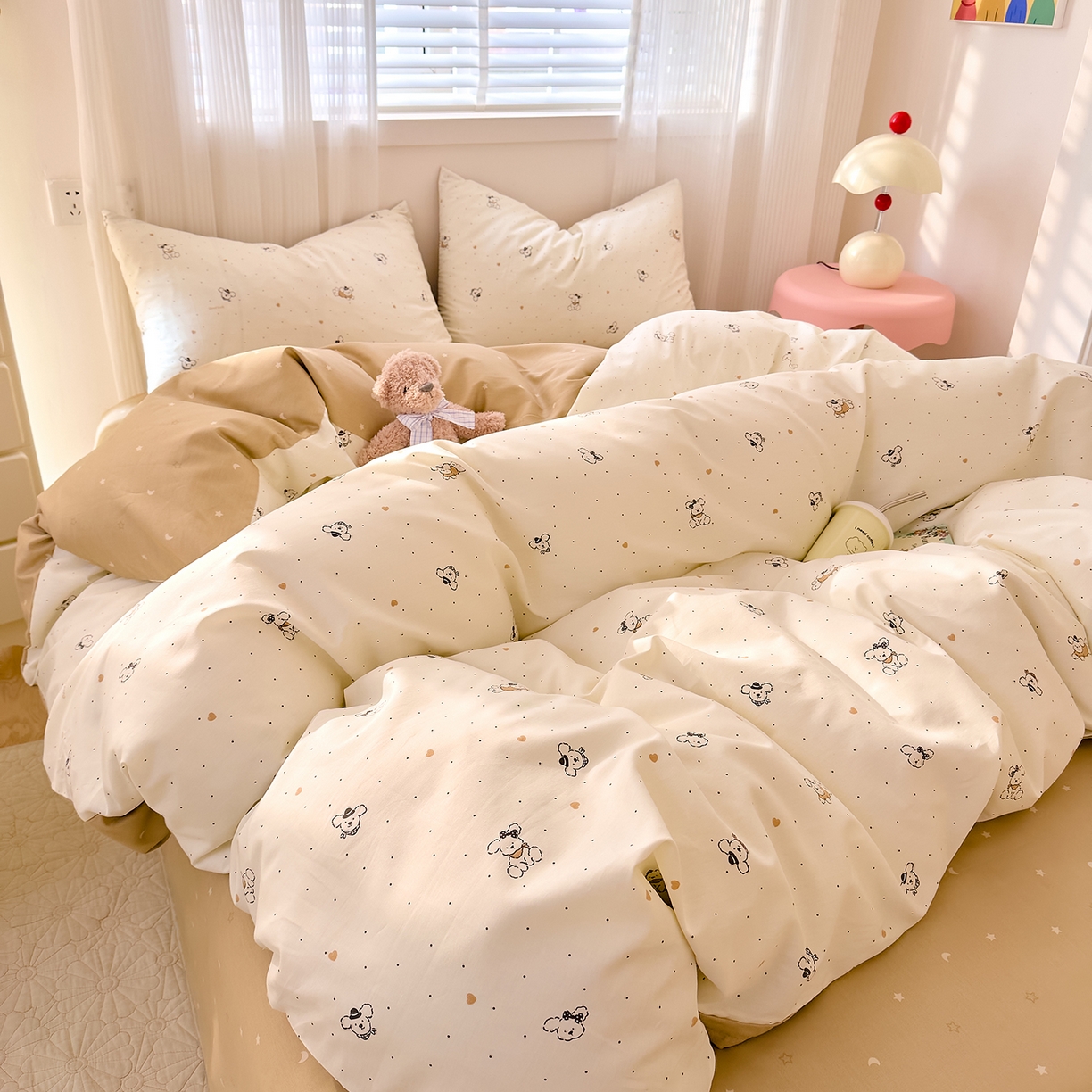 91家纺网 家纺一手货源 找家纺 DoDo 兜兜 2026春夏新款全棉纯棉可爱卡通四件套 点点小狗