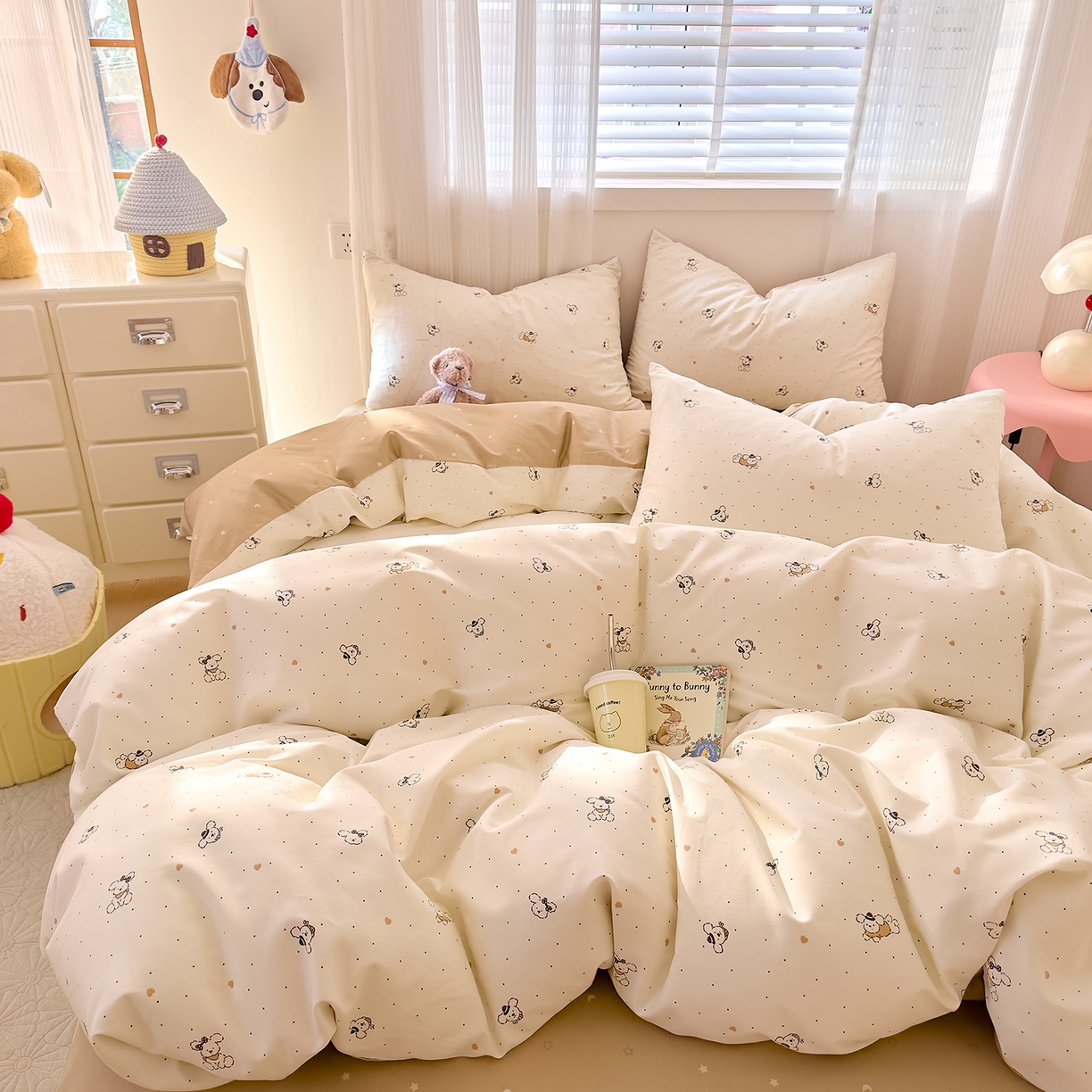 91家纺网 家纺一手货源 找家纺 DoDo 兜兜 2026春夏新款全棉纯棉可爱卡通四件套 点点小狗