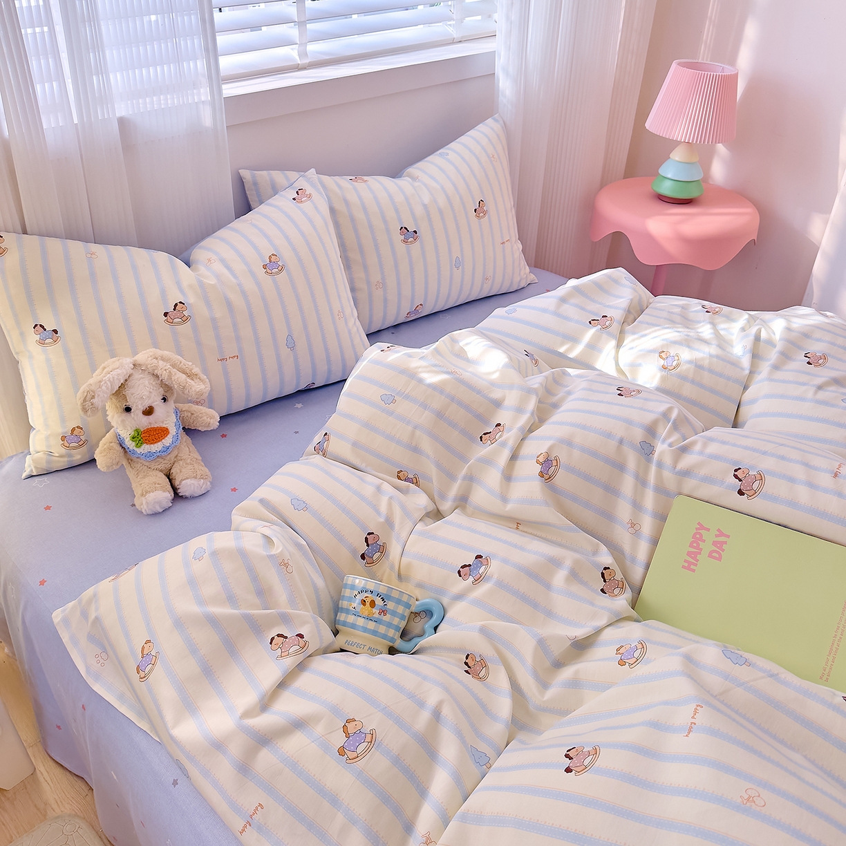 91家纺网 家纺一手货源 找家纺 DoDo 兜兜 2026春夏新款全棉纯棉可爱卡通四件套 旋转木马之恋