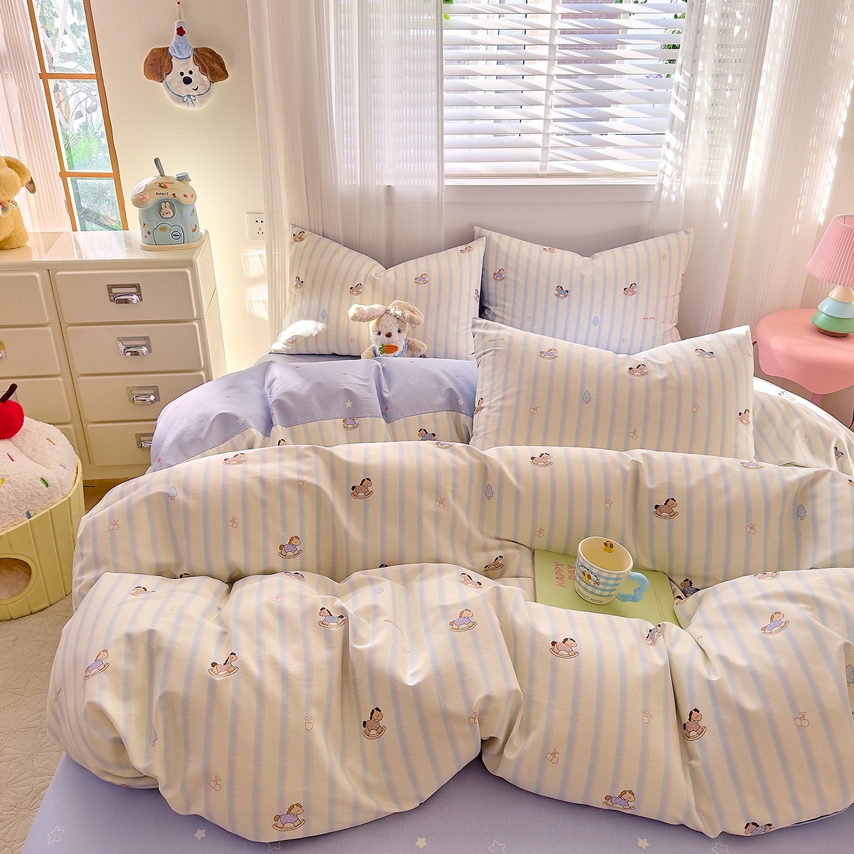 91家纺网 家纺一手货源 找家纺 DoDo 兜兜 2026春夏新款全棉纯棉可爱卡通四件套 旋转木马之恋