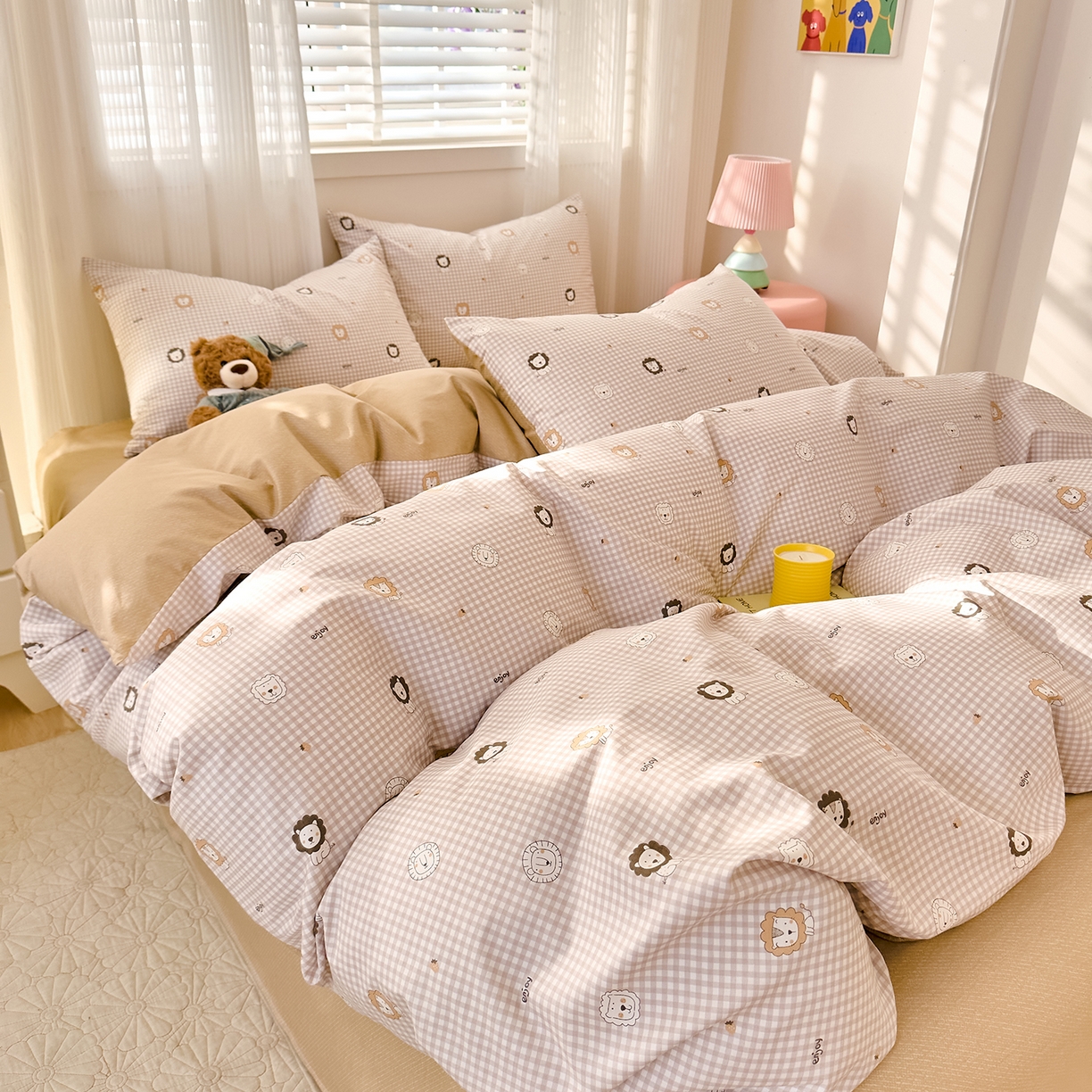 91家纺网 家纺一手货源 找家纺 DoDo 兜兜 2026春夏新款全棉纯棉可爱卡通四件套 麦克狮