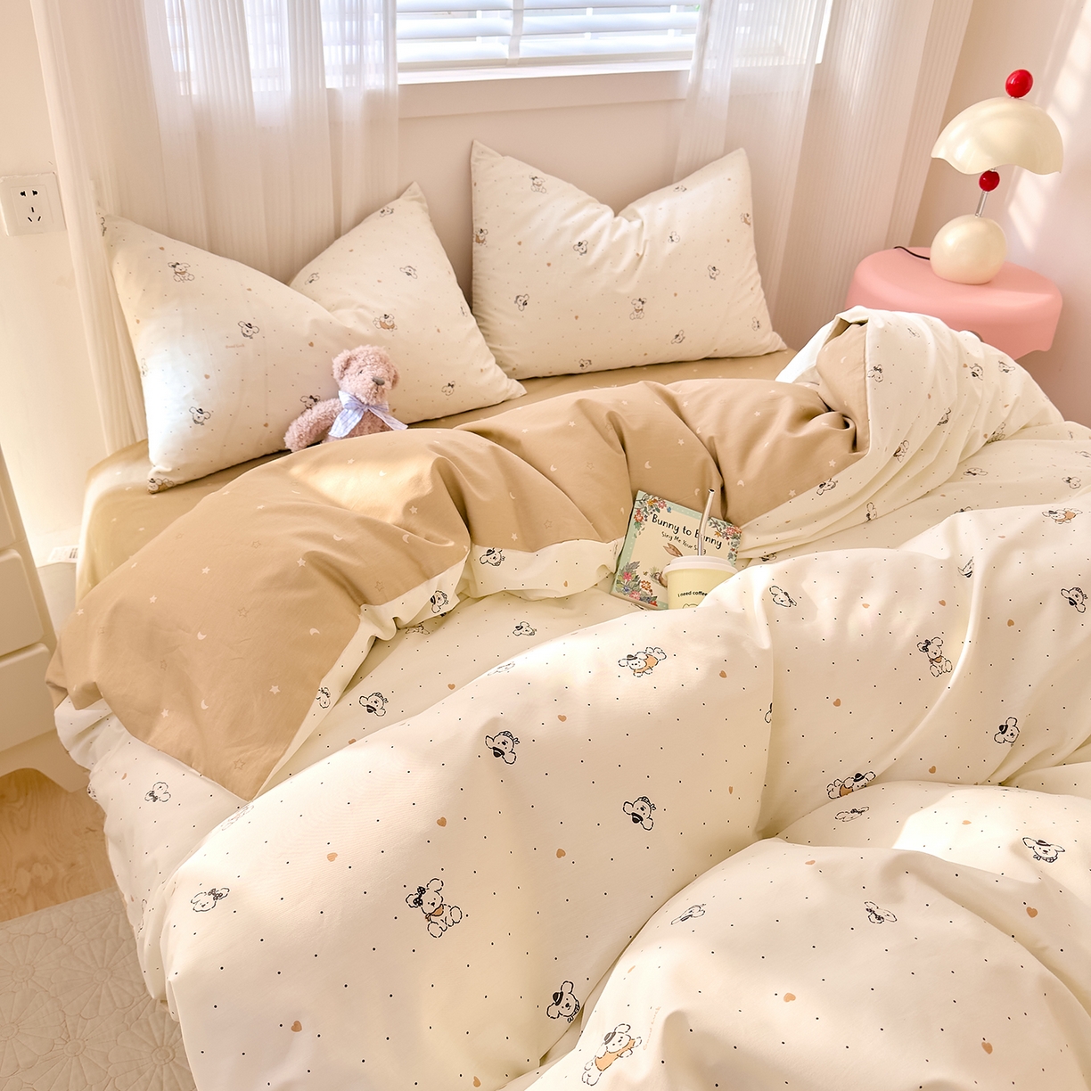 91家纺网 家纺一手货源 找家纺 DoDo 兜兜 2026春夏新款全棉纯棉可爱卡通四件套 点点小狗