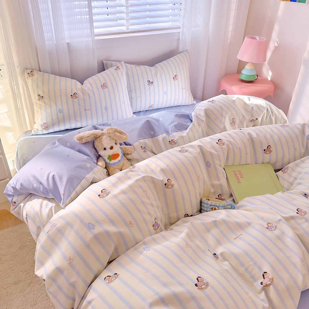 91家纺网 家纺一手货源 找家纺 DoDo 兜兜 2026春夏新款全棉纯棉可爱卡通四件套 旋转木马之恋