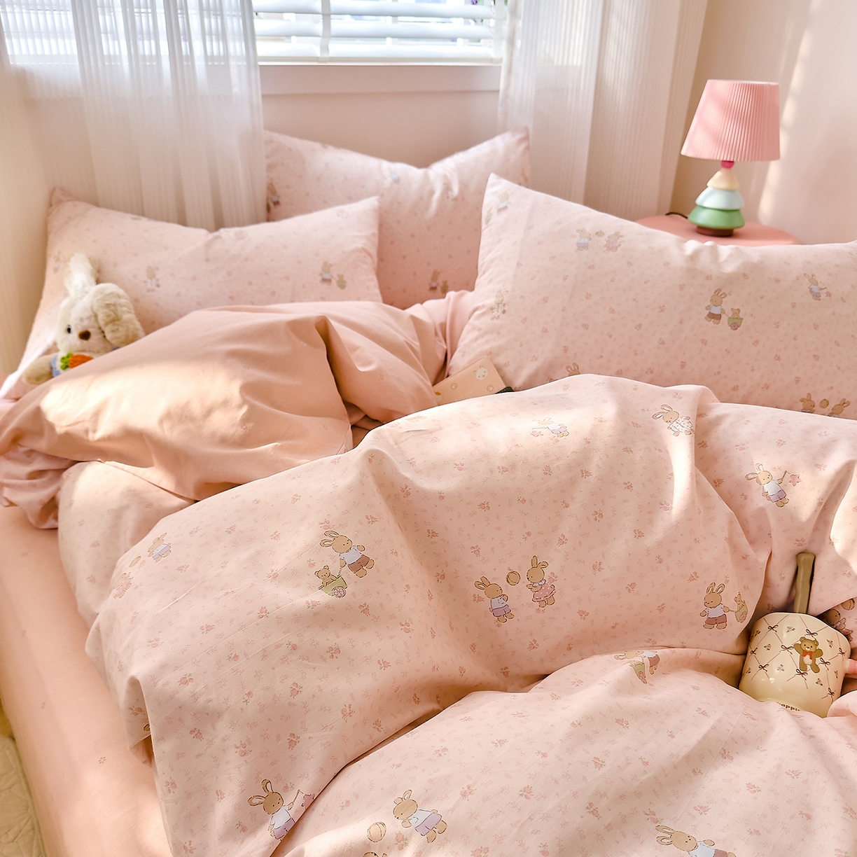 91家纺网 家纺一手货源 找家纺 DoDo 兜兜 2026春夏新款全棉纯棉可爱卡通四件套 早安跳跳兔